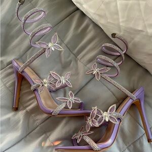 Purple Butterfly Heels Never Worn Going Out Party Lavender Silver